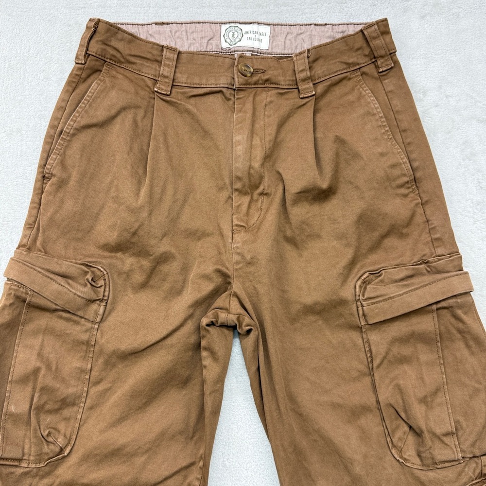 American Eagle x Tru Kolors Cargo Pants Mens 28x30 Brown Pleated Utility Pockets - Picture 3 of 13